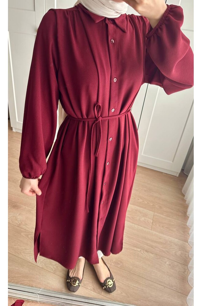 Elif İthal Krep Yırtmaçlı Tunik - Bordo