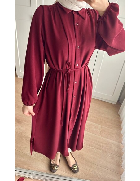 Elif İthal Krep Yırtmaçlı Tunik - Bordo