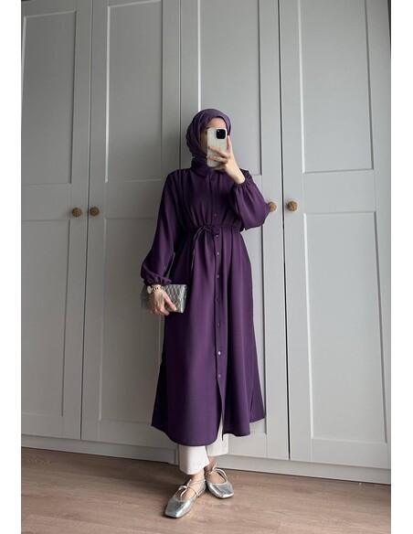 Elif İthal Krep Yırtmaçlı Tunik - Mürdüm