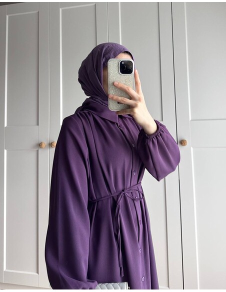 Elif İthal Krep Yırtmaçlı Tunik - Mürdüm