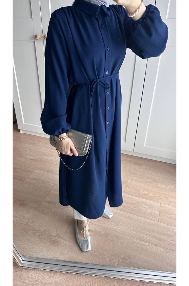 Elif İthal Krep Yırtmaçlı Tunik - Saks Mavi