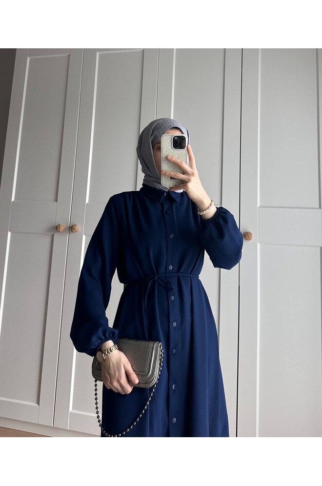 Elif İthal Krep Yırtmaçlı Tunik - Saks Mavi