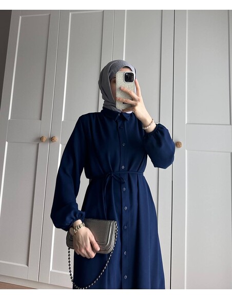 Elif İthal Krep Yırtmaçlı Tunik - Saks Mavi