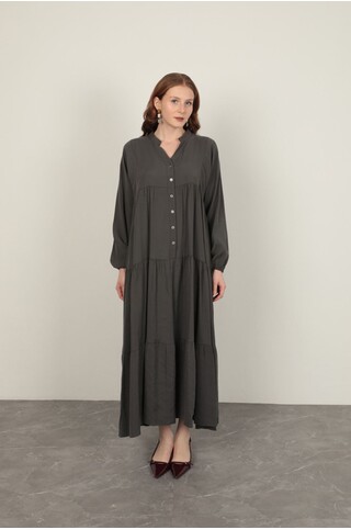 Modal Kumaş Kolu Lastikli Antrasit Elbise 2