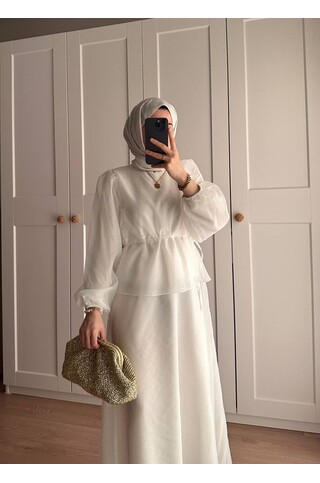 Manolya Organze Kumaş Elbise Beyaz 2