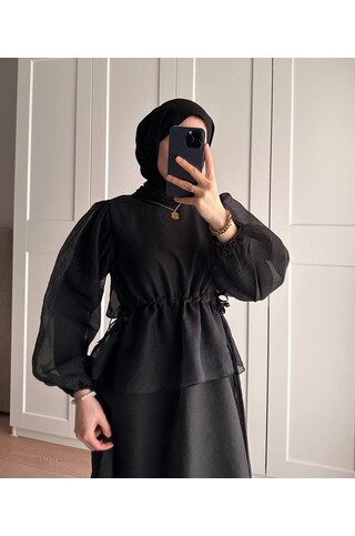 Manolya Organze Kumaş Elbise Siyah 2