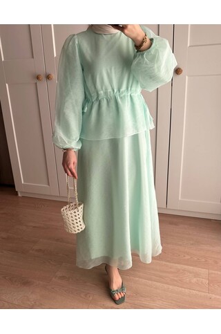 Manolya Organze Kumaş Elbise Su Yeşili 2