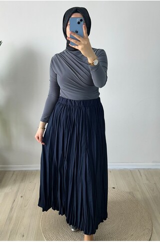 Crush (Kırışık) Etek Lacivert 2