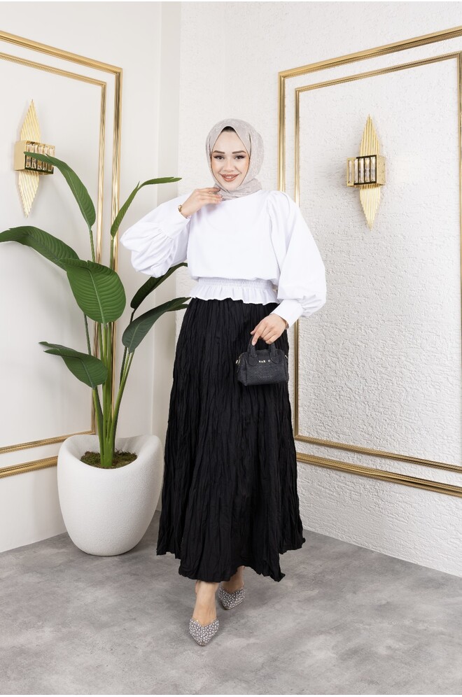 Crush (Kırışık) Etek Siyah Standart Beden