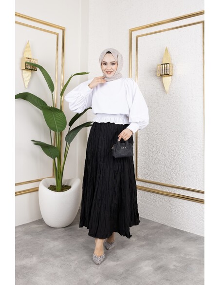 Crush (Kırışık) Etek Siyah Standart Beden