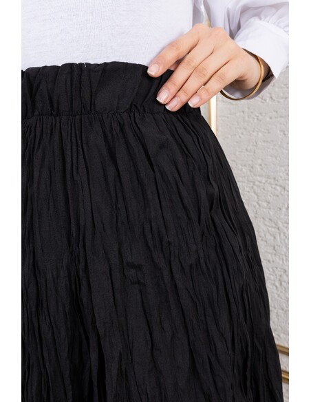 Crush (Kırışık) Etek Siyah Standart Beden