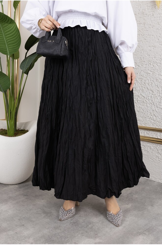 Crush (Kırışık) Etek Siyah Standart Beden