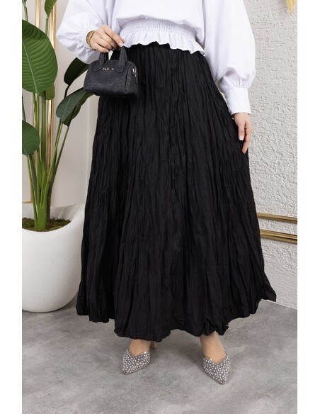 Crush (Kırışık) Etek Siyah Standart Beden