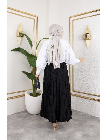 Crush (Kırışık) Etek Siyah Standart Beden