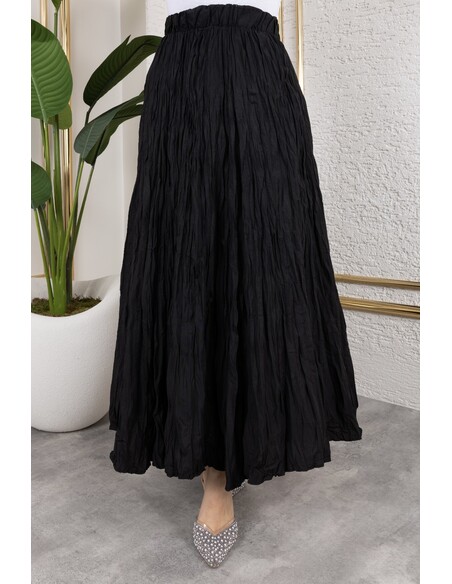 Crush (Kırışık) Etek Siyah Standart Beden