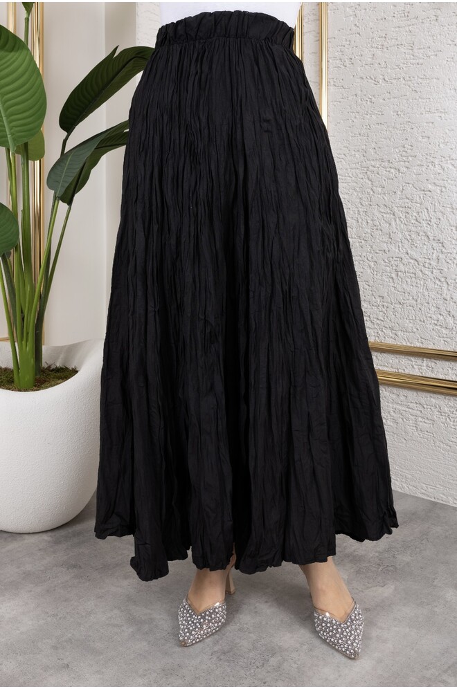 Crush (Kırışık) Etek Siyah Standart Beden