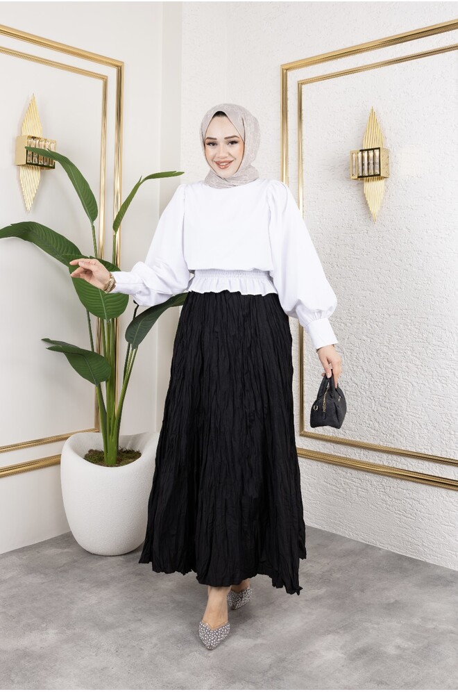 Crush (Kırışık) Etek Siyah Standart Beden