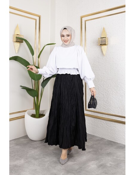 Crush (Kırışık) Etek Siyah Standart Beden