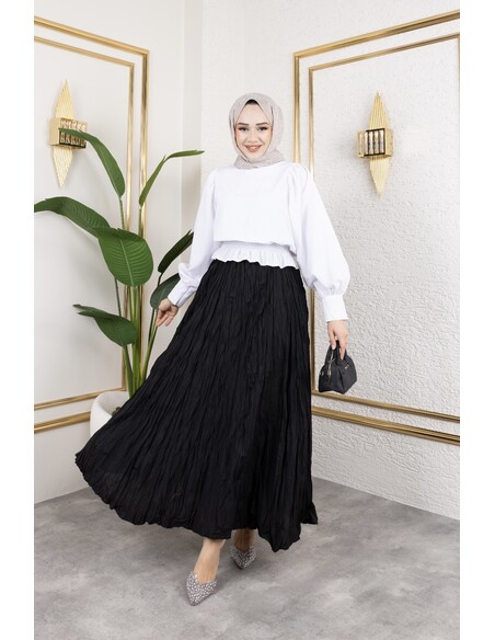 Crush (Kırışık) Etek Siyah Standart Beden