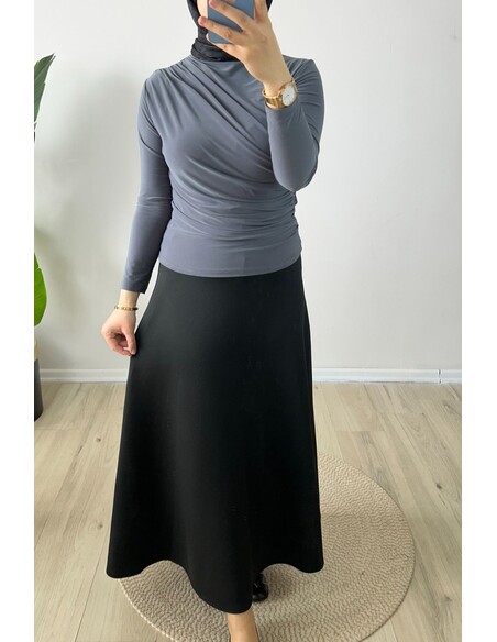 Beli Lastikli Scuba Kloş Etek Siyah