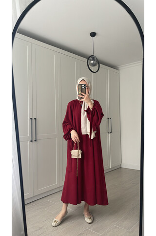 Arya Linda Kumaş Elbise - Bordo
