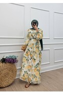 Lavinia Çiçek Desenli Şifon Elbise - Sarı