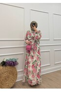 Lavinia Çiçek Desenli Şifon Elbise - Gül