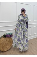 Lavinia Çiçek Desenli Şifon Elbise - Menekşe