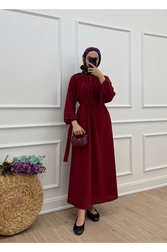 Arya Linda Kumaş Elbise - Bordo