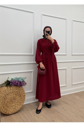 Arya Linda Kumaş Elbise - Bordo 2