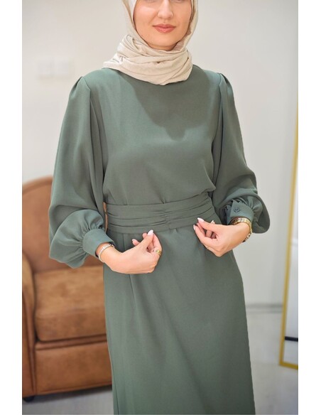 Narin Krep Tesettür Elbise - Çağla Rengi