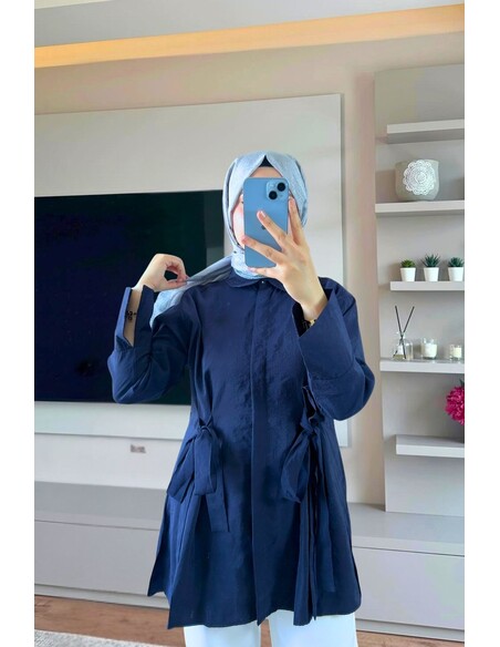 Efnan Bağcıklı Gömlek - Lacivert