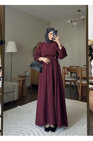 Wendy Poplin Kumaş Elbise - Bordo