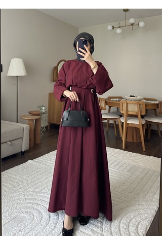 Wendy Poplin Kumaş Elbise - Bordo 2
