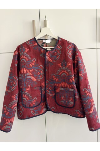 Liva Etnik Desenli Jakarlı Ceket - Bordo