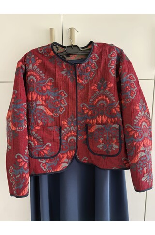 Liva Etnik Desenli Jakarlı Ceket - Bordo 2