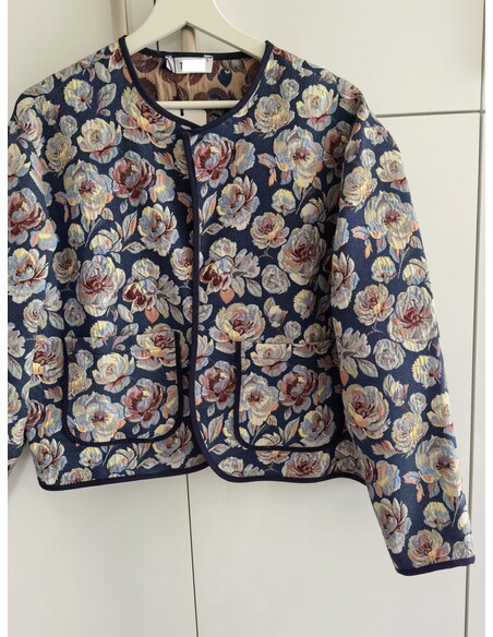 Liva Etnik Desenli Jakarlı Ceket Mavi