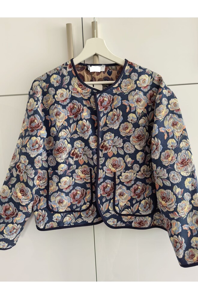 Liva Etnik Desenli Jakarlı Ceket Mavi