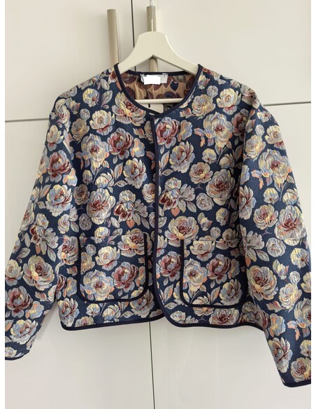 Liva Etnik Desenli Jakarlı Ceket Mavi