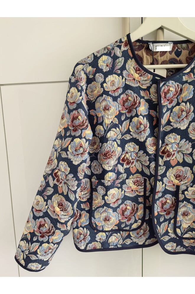 Liva Etnik Desenli Jakarlı Ceket Mavi