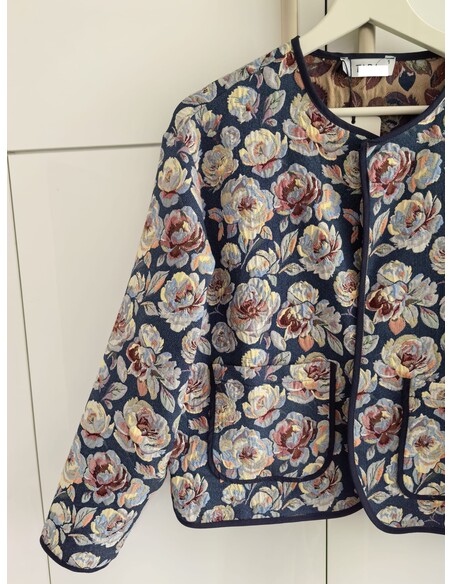 Liva Etnik Desenli Jakarlı Ceket Mavi