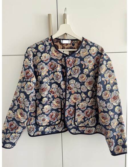 Liva Etnik Desenli Jakarlı Ceket Mavi