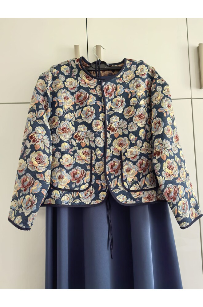 Liva Etnik Desenli Jakarlı Ceket Mavi