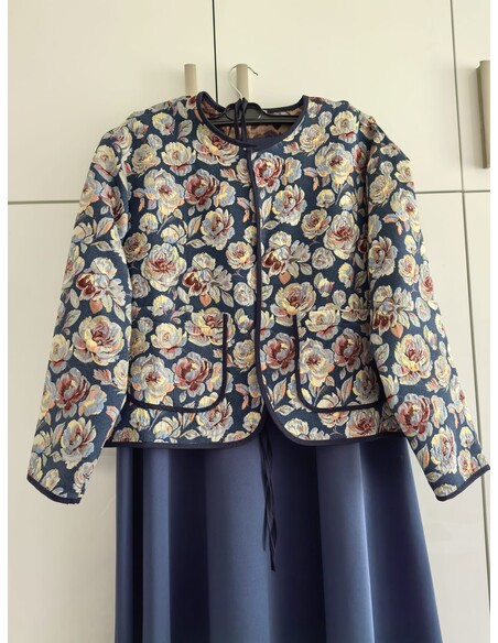 Liva Etnik Desenli Jakarlı Ceket Mavi