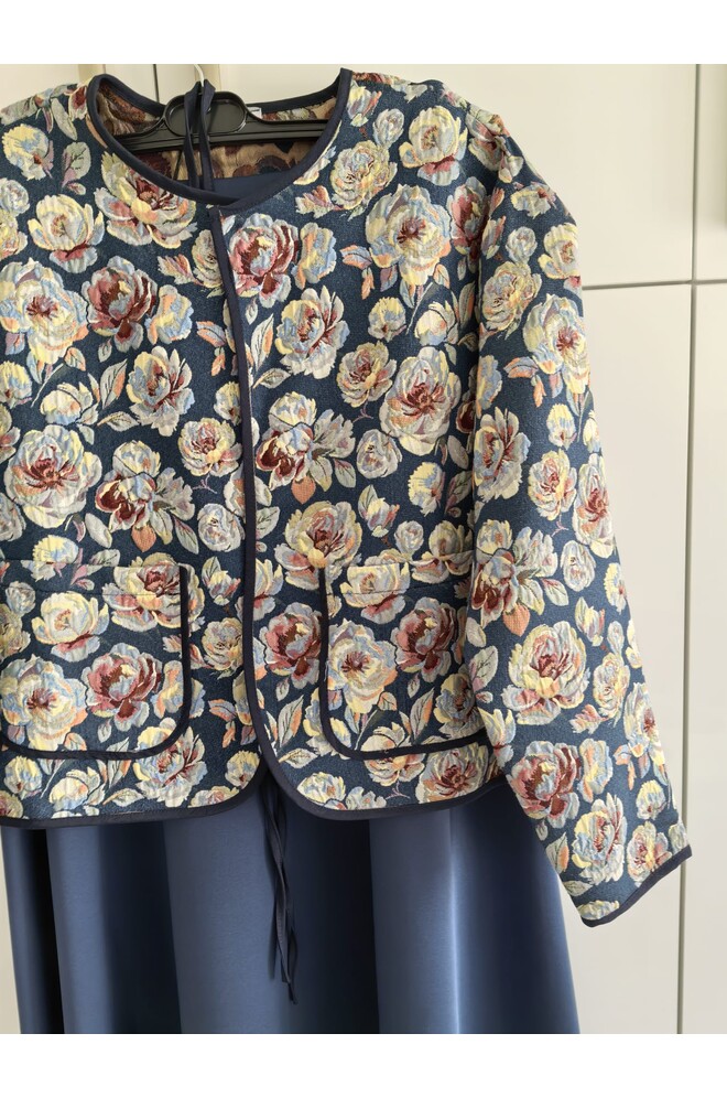 Liva Etnik Desenli Jakarlı Ceket Mavi