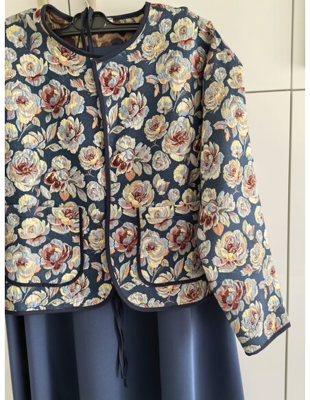 Liva Etnik Desenli Jakarlı Ceket Mavi