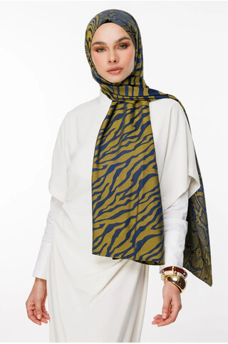 Riad Desen Çift Taraflı Şal Lacivert-Yağ Yeşili 2