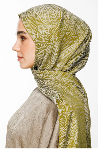 Mayra Desen Çift Taraflı Şal Yağ Yeşili - Ekru 2