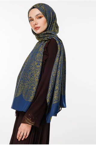 Morocco Desen Çift Taraflı Şal Yağ Yeşili - Lacivert 2
