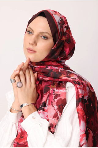 Vensel Desen Pamuk Şal Bordo 2